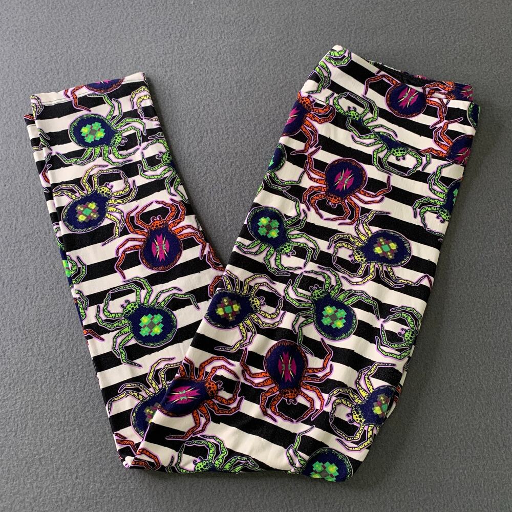 Lularoe TC Halloween Leggings Spooky Scary Spiders Black & White Stripes